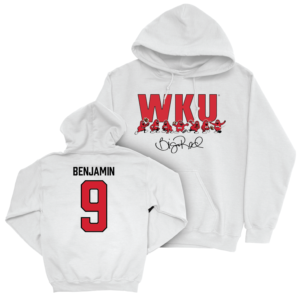 WKU Football White Big Red Signature Drop Hoodie - Sebastian Benjamin | #59