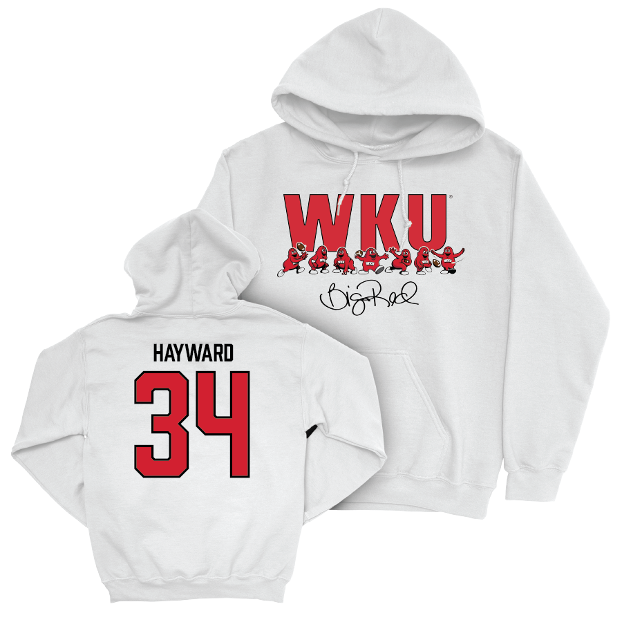 WKU Football White Big Red Signature Drop Hoodie - Koron Hayward | #34