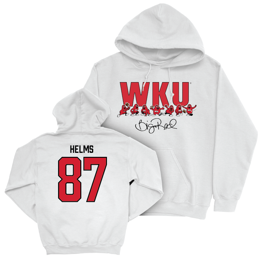 WKU Football White Big Red Signature Drop Hoodie - River Helms | #87