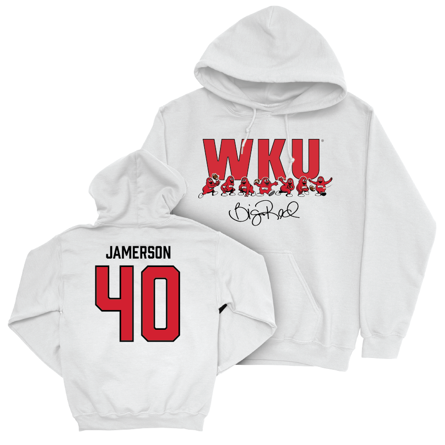 WKU Football White Big Red Signature Drop Hoodie - Reid Jamerson | #40