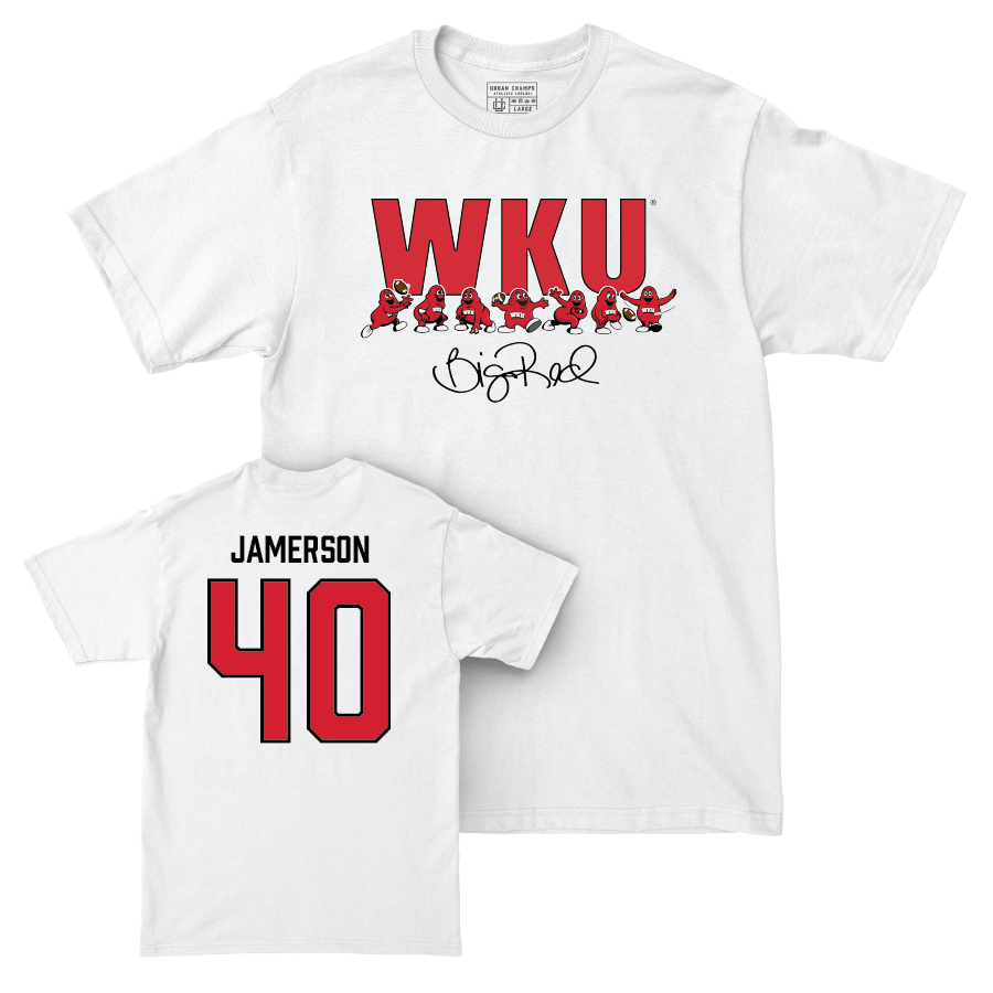WKU Football White Big Red Signature Drop Comfort Colors Tee - Reid Jamerson | #40