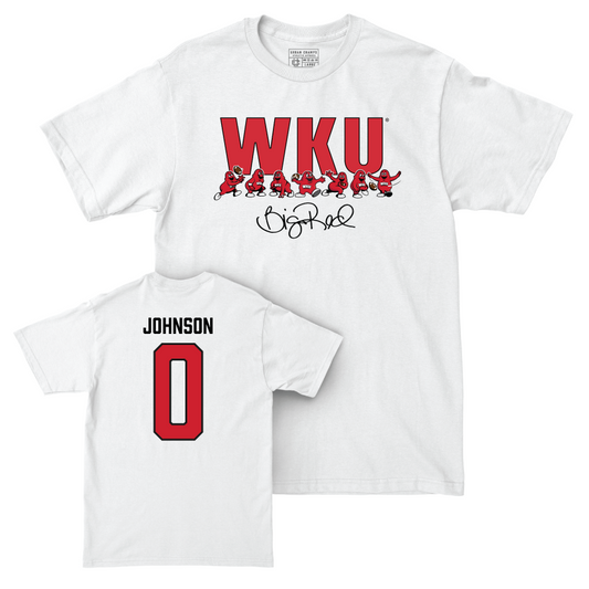 WKU Football White Big Red Signature Drop Comfort Colors Tee - Kisean Johnson | #0