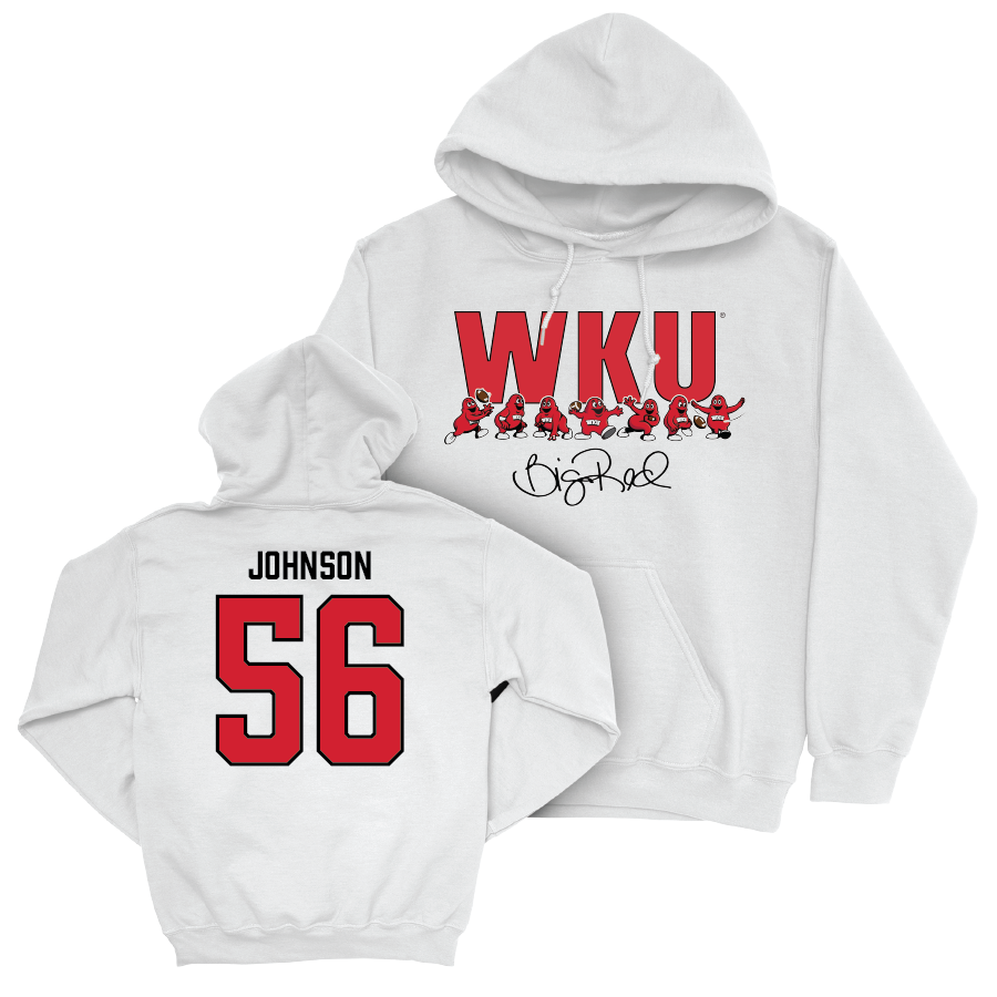 WKU Football White Big Red Signature Drop Hoodie - Leavy Johnson | #56