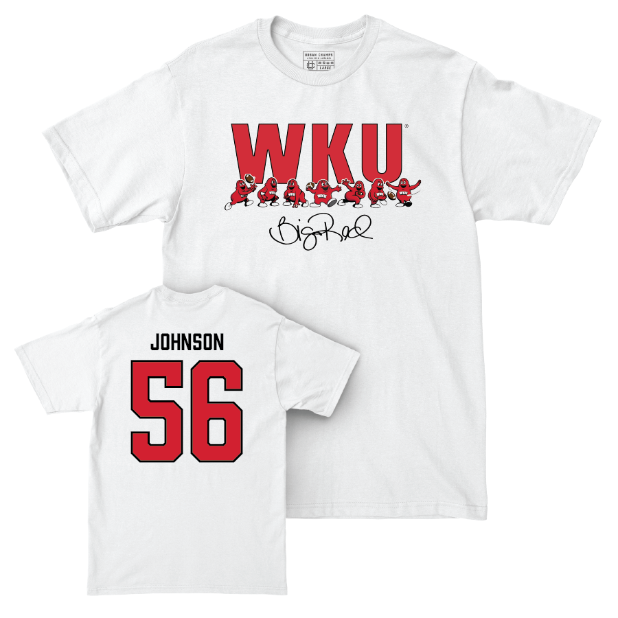 WKU Football White Big Red Signature Drop Comfort Colors Tee - Leavy Johnson | #56