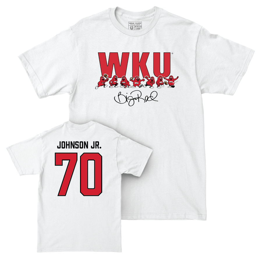 WKU Football White Big Red Signature Drop Comfort Colors Tee - Darrell Johnson Jr. | #70