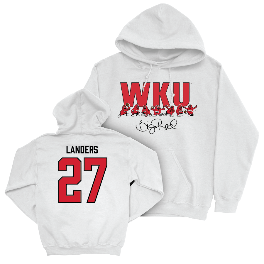 WKU Football White Big Red Signature Drop Hoodie - Corey Landers | #27
