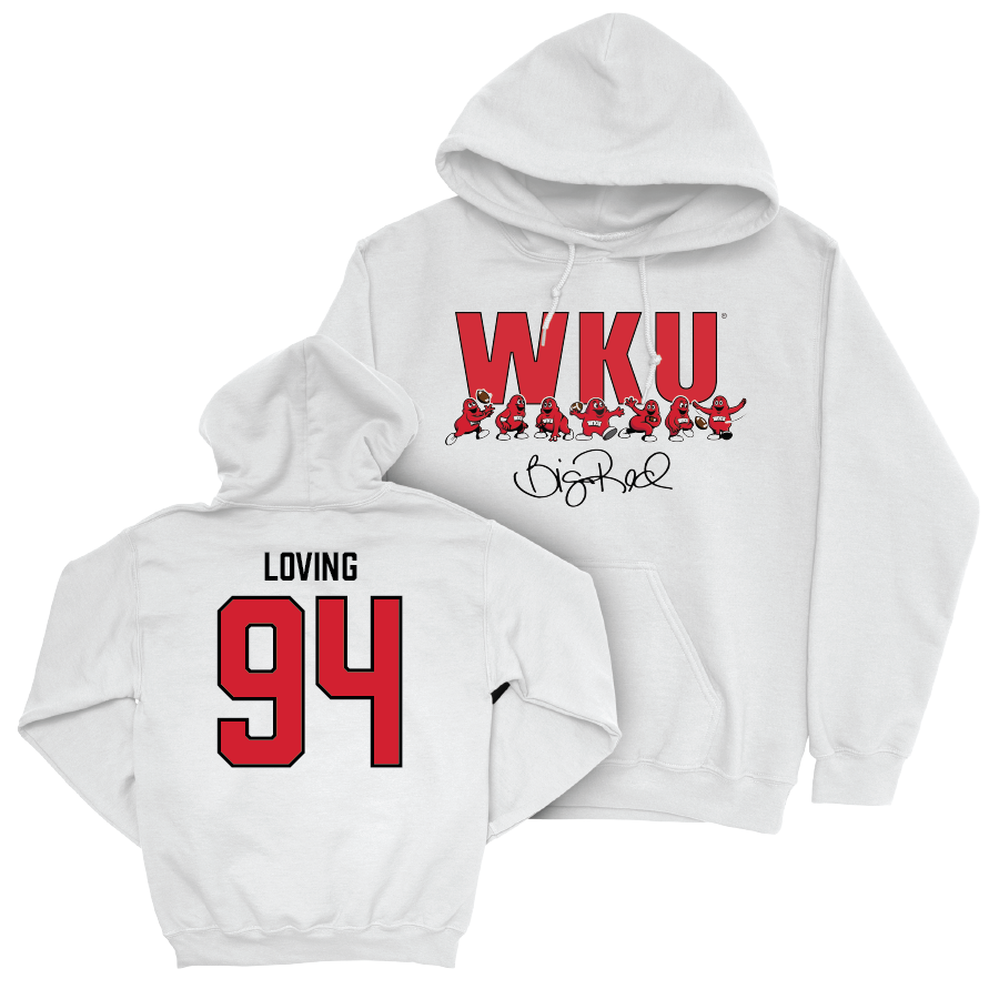 WKU Football White Big Red Signature Drop Hoodie - Jayden Loving | #94