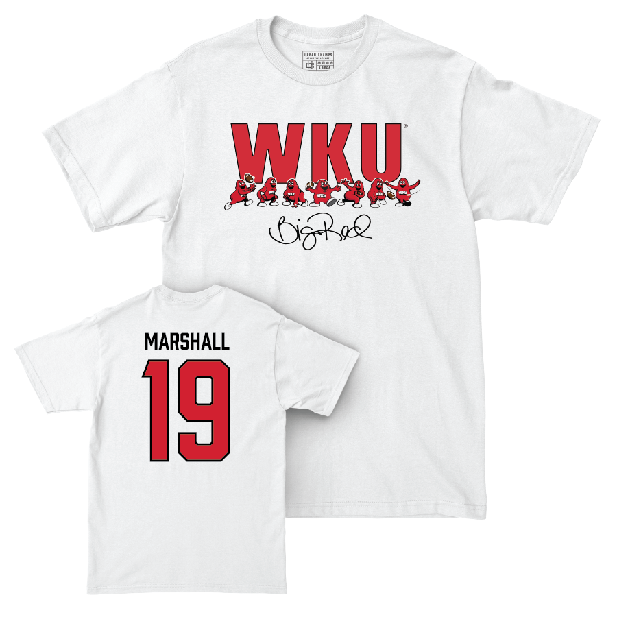 WKU Football White Big Red Signature Drop Comfort Colors Tee - Virgil Marshall | #19