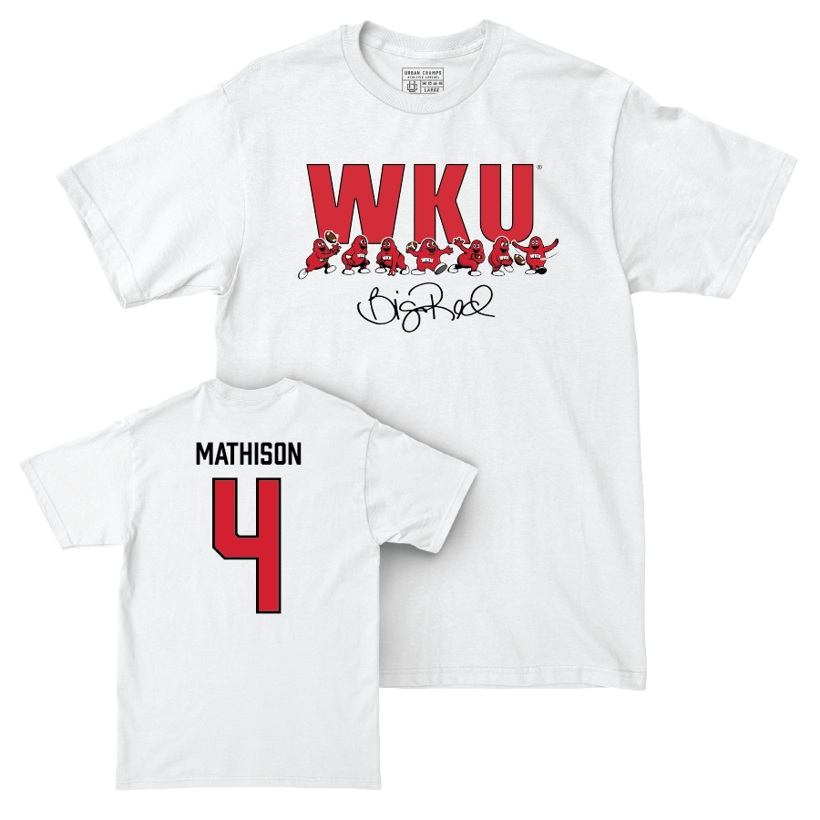 WKU Football White Big Red Signature Drop Comfort Colors Tee - Michael Mathison | #4