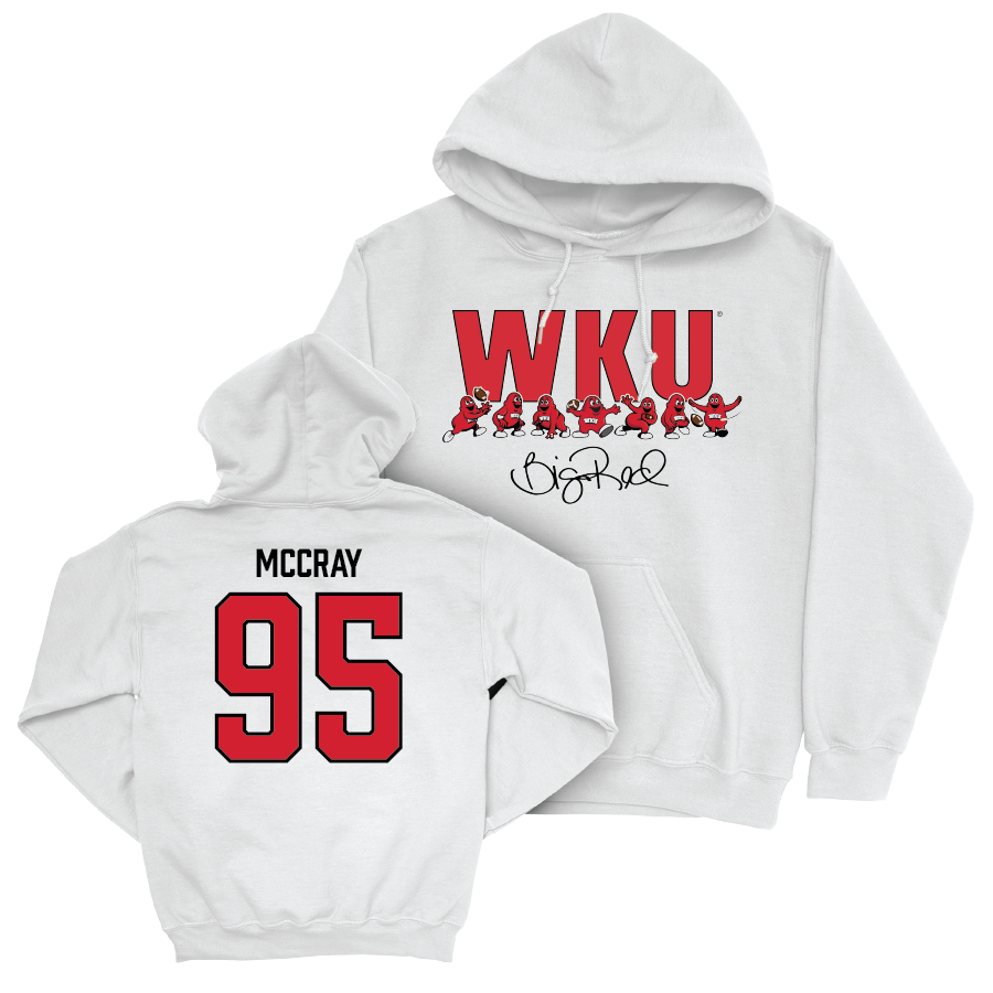 WKU Football White Big Red Signature Drop Hoodie - Deante McCray | #95