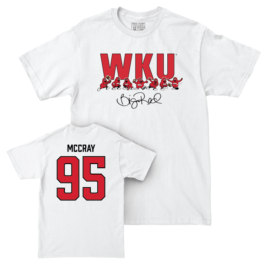 WKU Football White Big Red Signature Drop Comfort Colors Tee - Deante McCray | #95