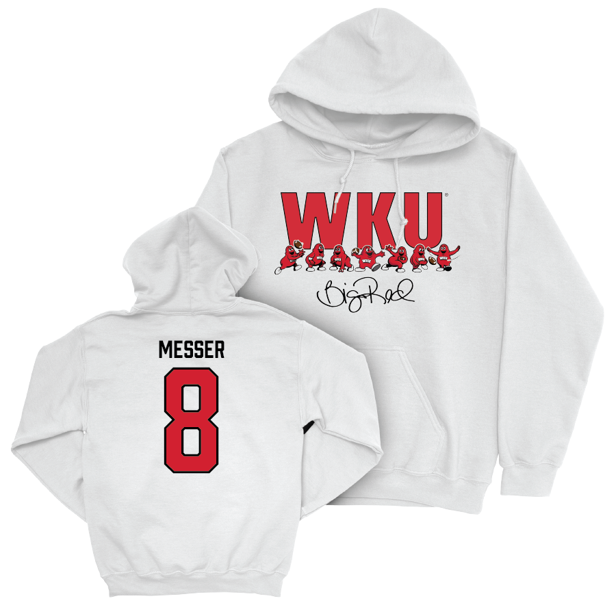 WKU Football White Big Red Signature Drop Hoodie - Easton Messer | #8