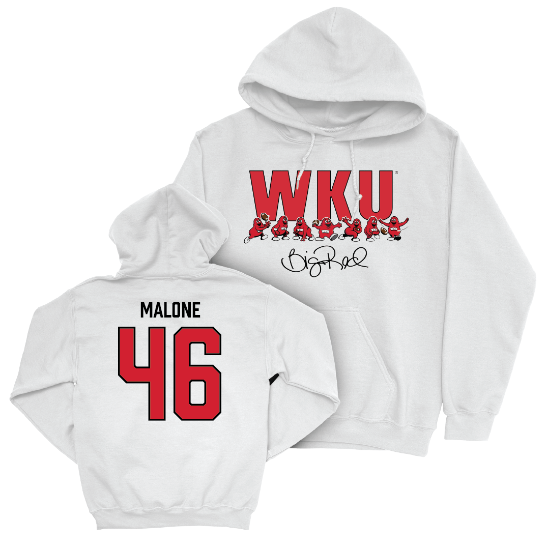 WKU Football White Big Red Signature Drop Hoodie  - Miller Malone | #46