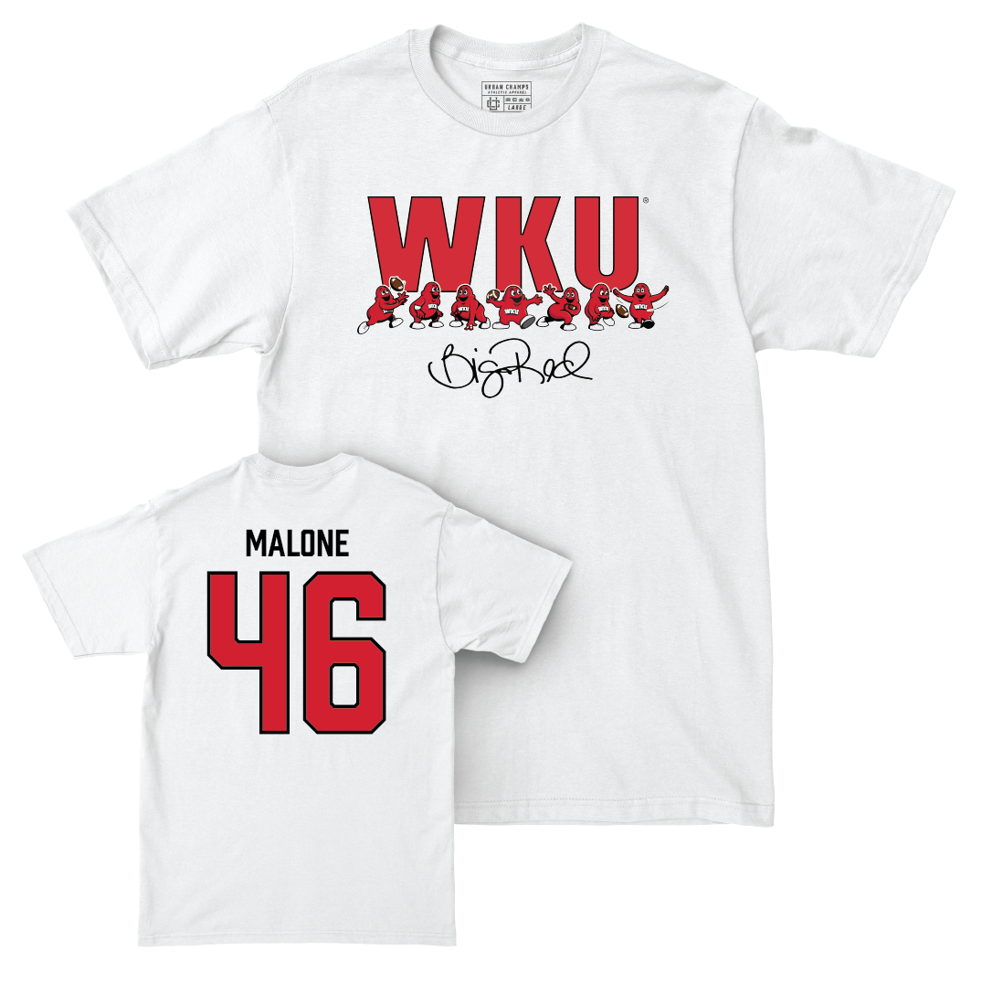 WKU Football White Big Red Signature Drop Comfort Colors Tee  - Miller Malone | #46