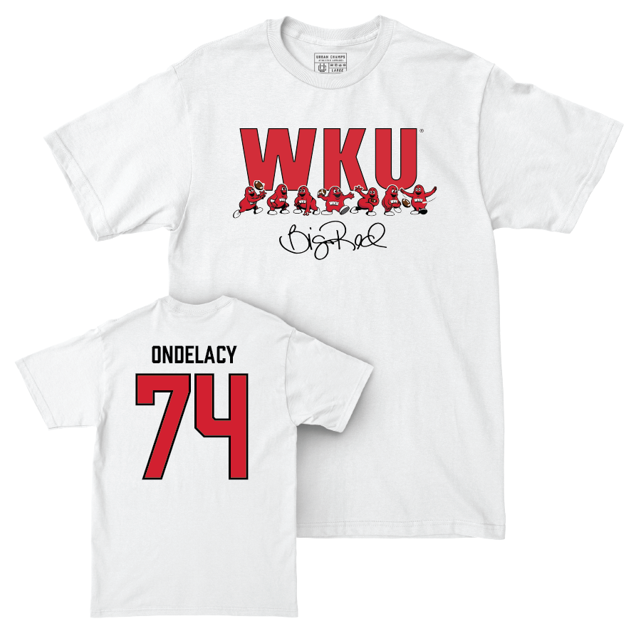 WKU Football White Big Red Signature Drop Comfort Colors Tee - Michael Ondelacy | #74