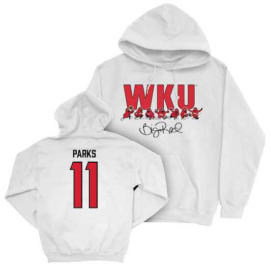 WKU Football White Big Red Signature Drop Hoodie - Tucker Parks | #11