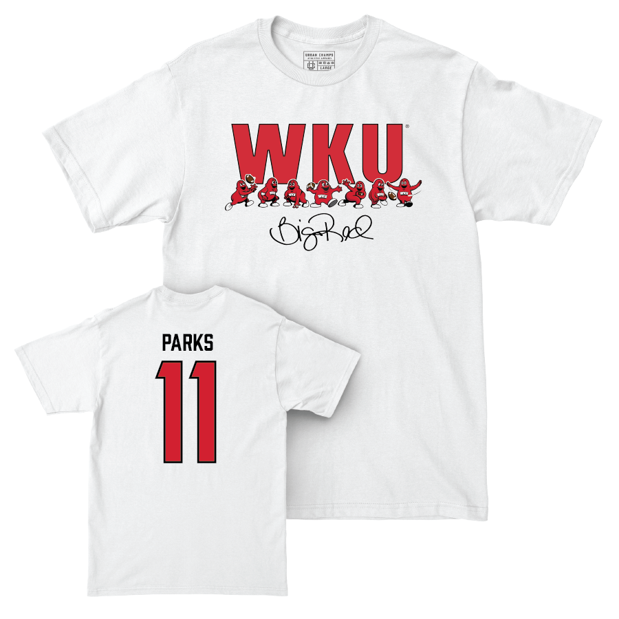 WKU Football White Big Red Signature Drop Comfort Colors Tee - Tucker Parks | #11