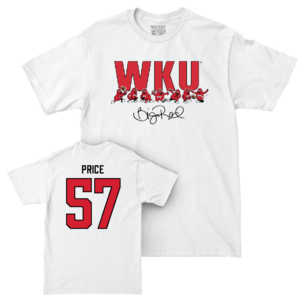 WKU Football White Big Red Signature Drop Comfort Colors Tee  - Kolbyn Price