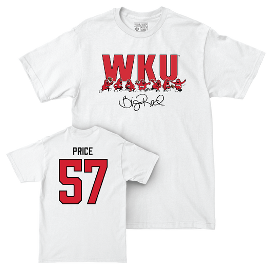 WKU Football White Big Red Signature Drop Comfort Colors Tee  - Kolbyn Price