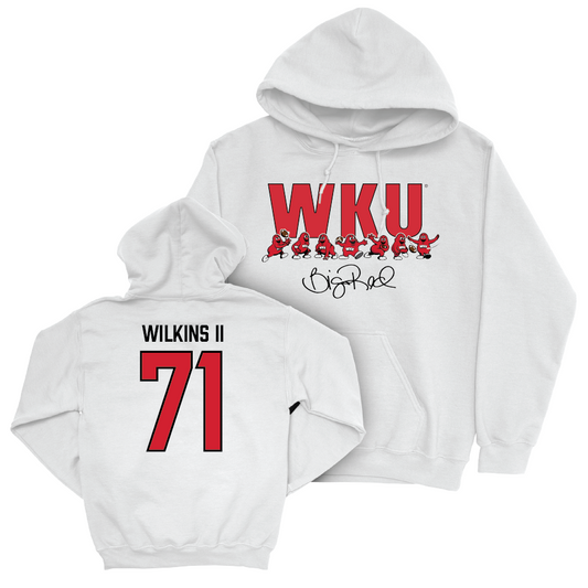 WKU Football White Big Red Signature Drop Hoodie - Stacey Wilkins II | #71