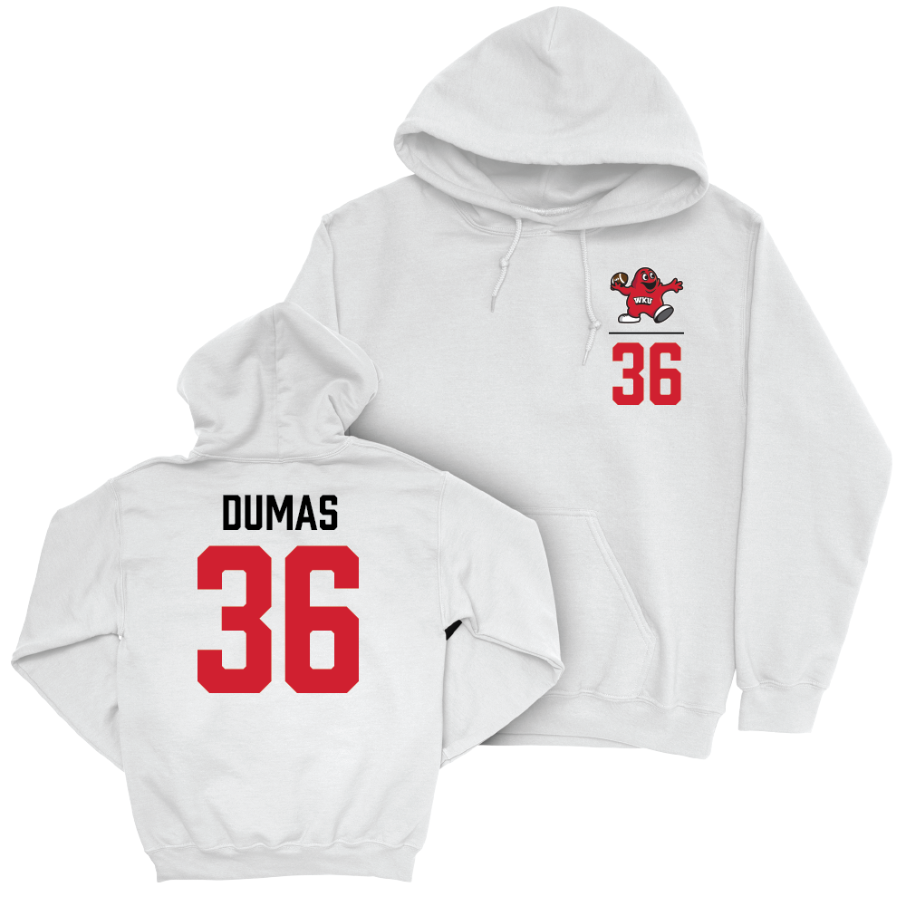 WKU Football White Big Red Hoodie - Chavaris Dumas | #36 Small