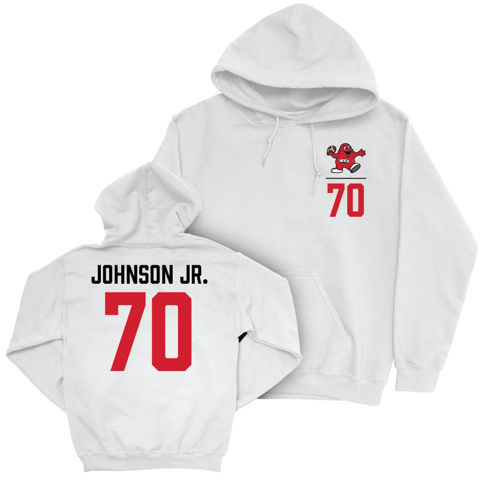 WKU Football White Big Red Hoodie - Darrell Johnson Jr. | #70 Small