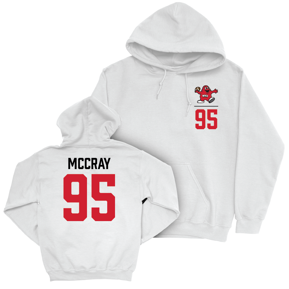 WKU Football White Big Red Hoodie - Deante McCray | #95 Small