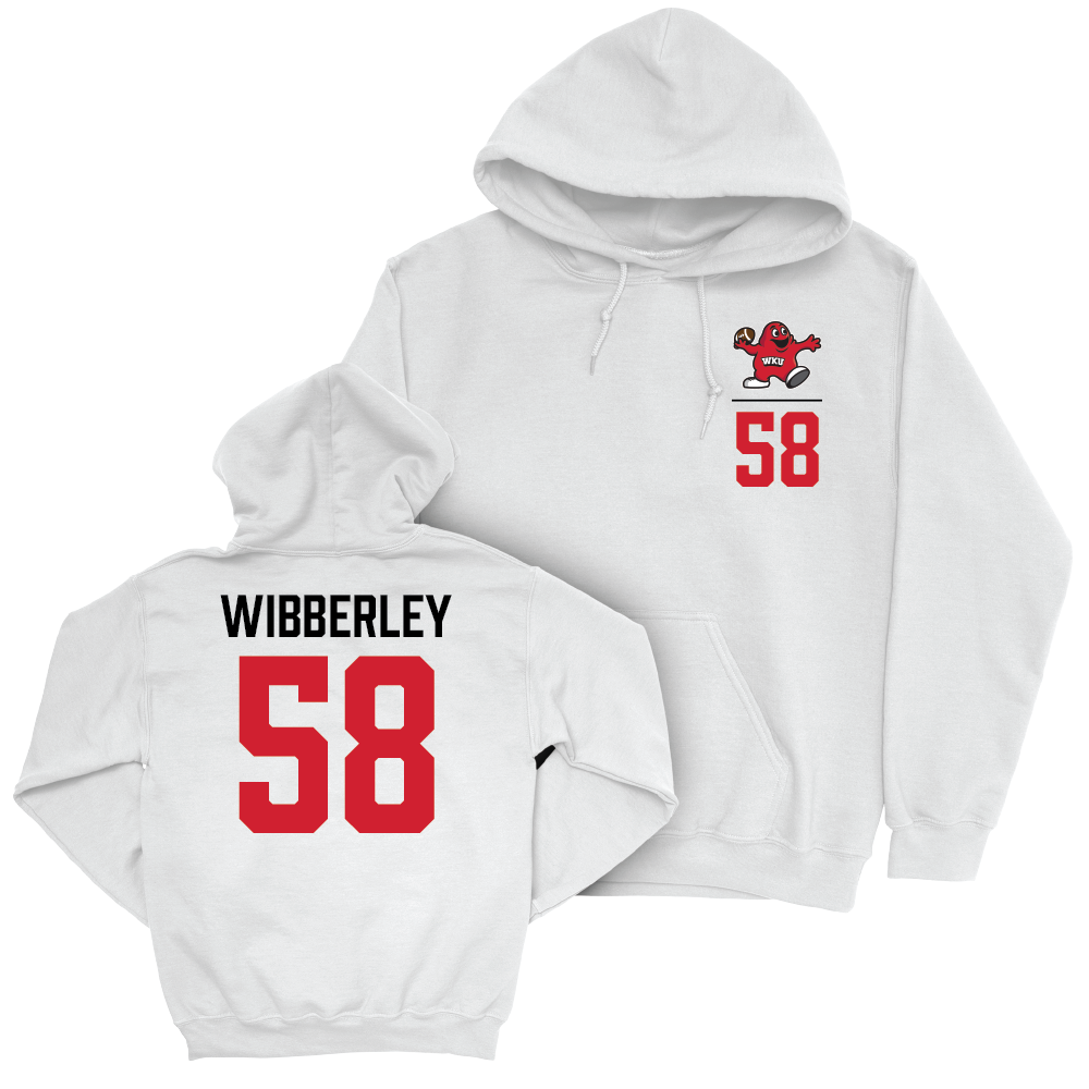 WKU Football White Big Red Hoodie - Evan Wibberley | #58 Small