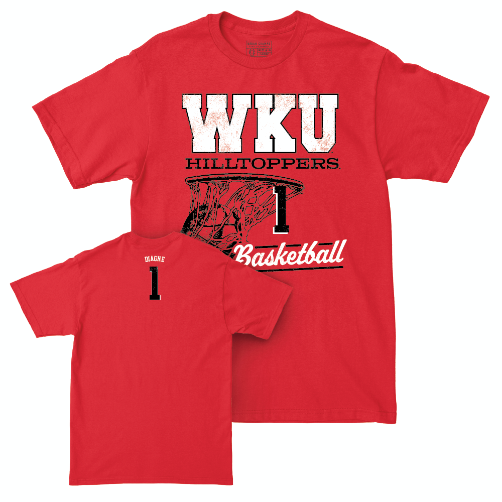 WKU Men's Basketball Red Hoops Tee - Fallou Diagne | #1 Small