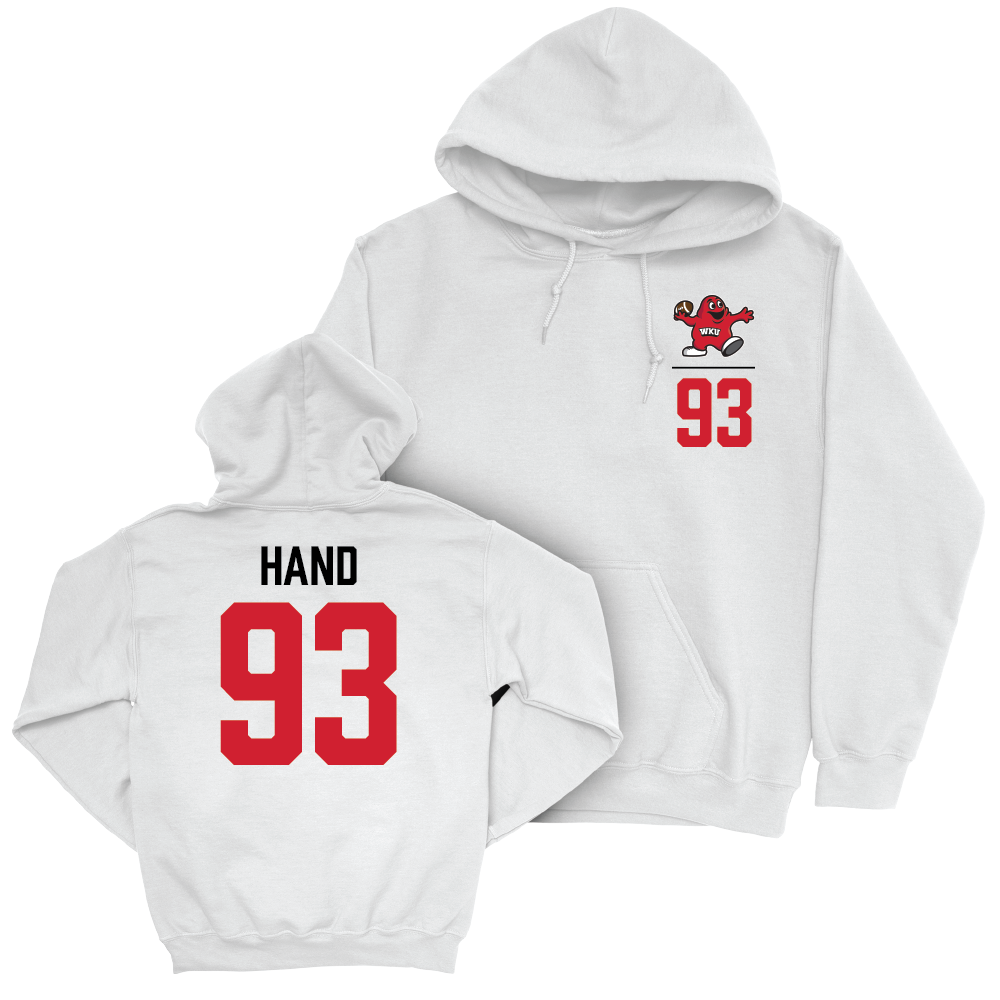 WKU Football White Big Red Hoodie - Jalen Hand | #93 Small