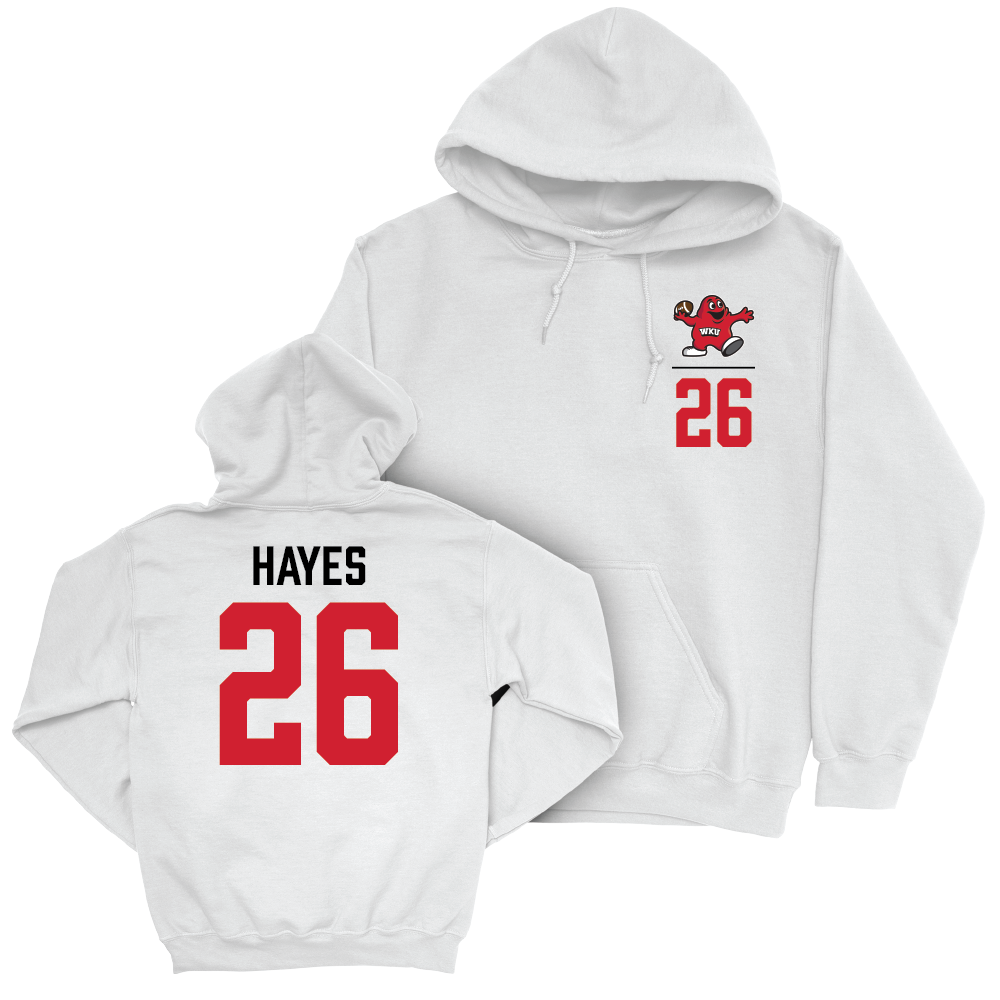 WKU Football White Big Red Hoodie - Jarvis Hayes | #26 Small