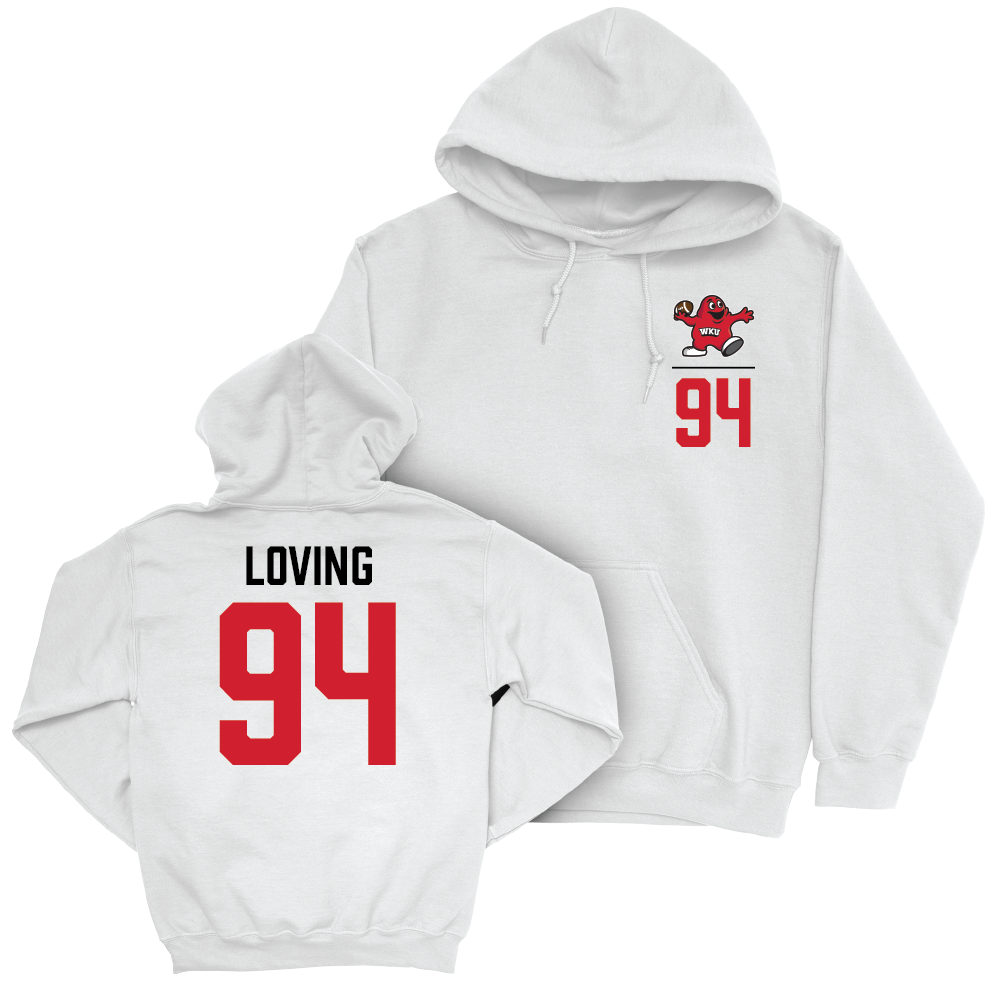 WKU Football White Big Red Hoodie - Jayden Loving | #94 Small