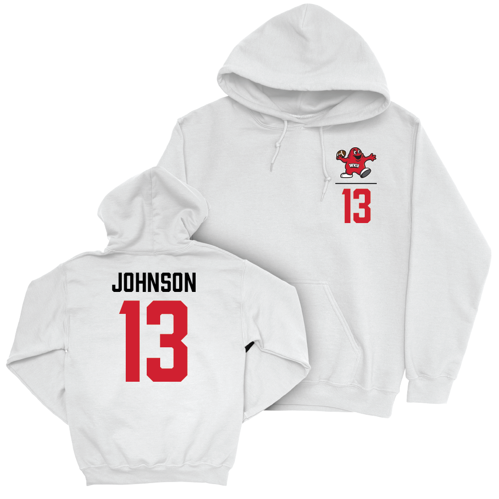 WKU Football White Big Red Hoodie - Kisean Johnson | #13 Small