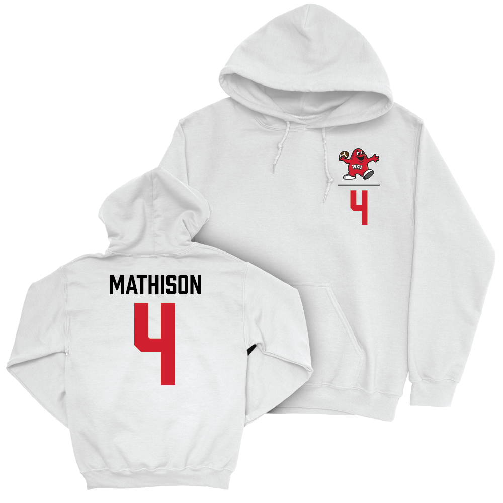 WKU Football White Big Red Hoodie - Michael Mathison | #4 Small