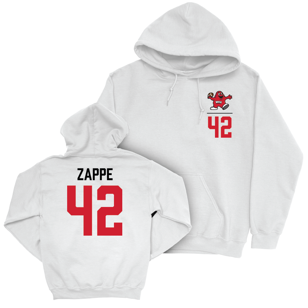 WKU Football White Big Red Hoodie - Trent Zappe | #42 Small